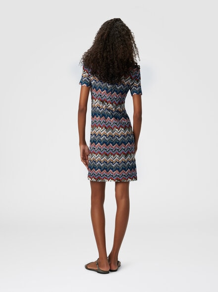 Short dress with half sleeves in embroidered lace, Multicoloured  - DS25WG1WBR012FSM9R3
