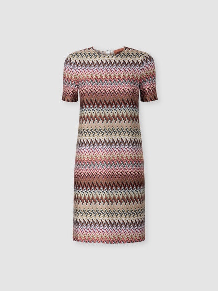 Half-sleeved dress in zigzag viscose blend, Multicoloured  - DS25WG1WBR012LSM9QY