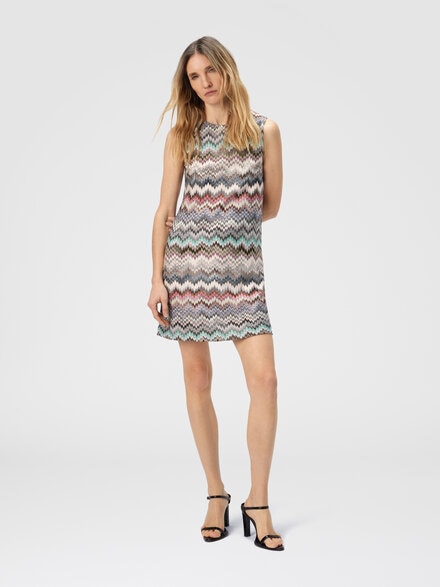 Crew Neck Mini Dress with Snake Pattern, Multicoloured  - DS25WG1XBR012GSM9QW