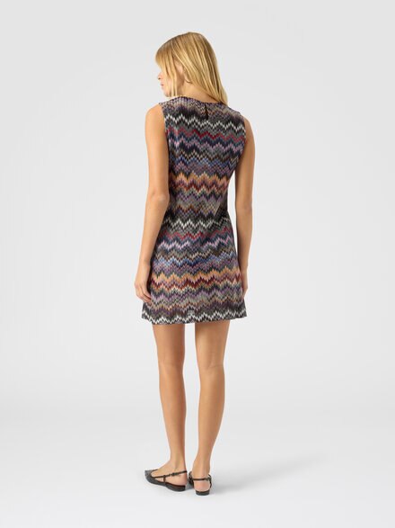 Crew neck mini dress with snake pattern, Multicoloured  - DS25WG1XBR012GSM9U4
