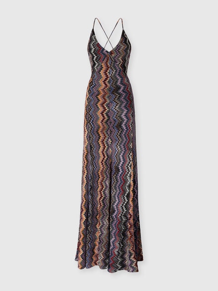 Langes Kleid mit V-Ausschnitt und Schlangenmuster, Mehrfarbig  - DS25WG1YBR012GSM9U4