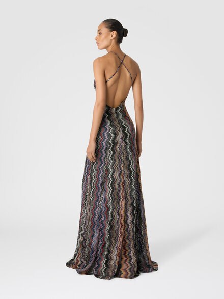 Long V-Neck Dress with Snake Pattern, Multicoloured  - DS25WG1YBR012GSM9U4