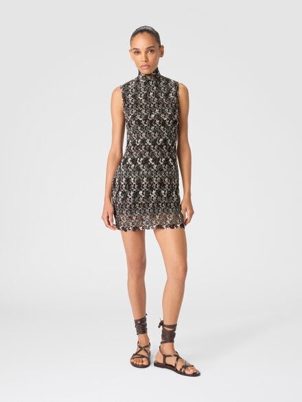High-neck mini dress in embroidered lace, Multicoloured  - DS25WG22BR012HS80DP
