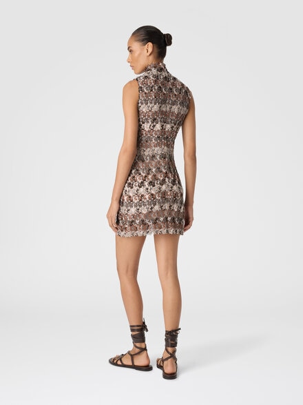 High-neck mini dress in embroidered lace, Multicoloured  - DS25WG22BR012HS80DQ