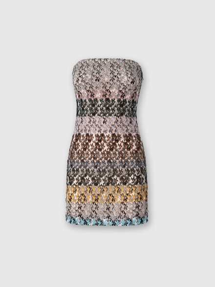 Mini Dress in Striped Embroidered Lace, Multicoloured  - DS25WG23BR012ISM9QX