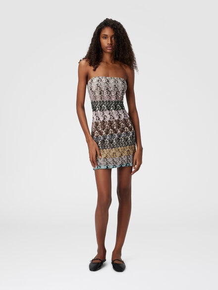 Mini dress in striped embroidered lace, Multicoloured  - DS25WG23BR012ISM9QX