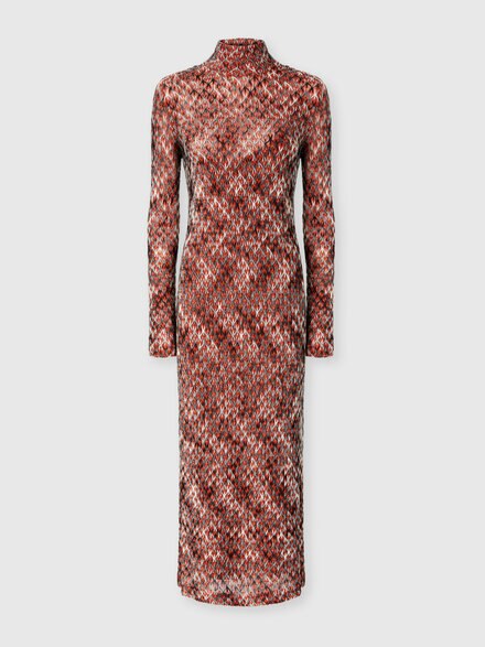 High-Neck Long Dress in Flame Lace, Multicoloured  - DS25WG24BR012NF4031