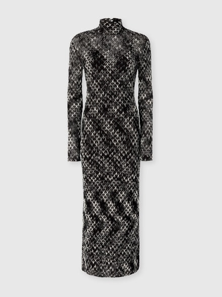 High-Neck Long Dress in Flame Lace, Multicoloured  - DS25WG24BR012NS80DO