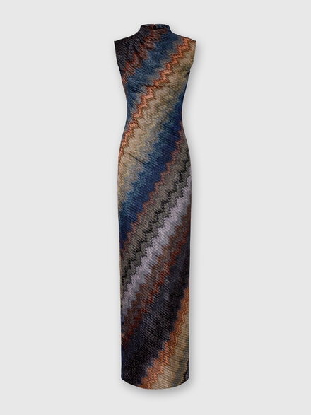High-Neck Long Dress with Snake Pattern, Multicoloured  - DS25WG25BR012KS72LF