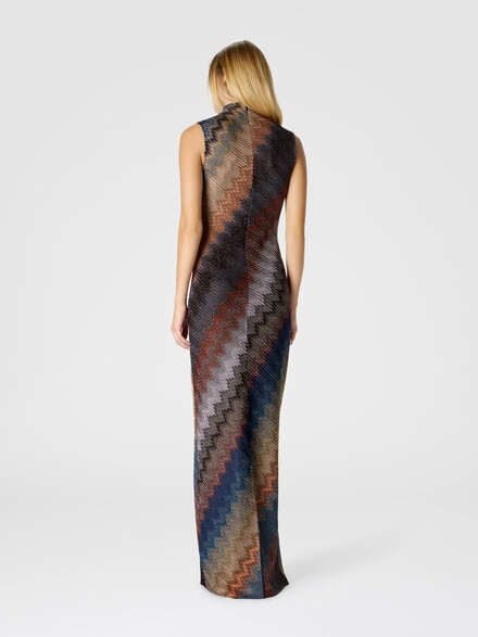Langes Kleid mit Stehkragen und Schlangenmuster, Mehrfarbig - DS25WG25BR012KS72LF