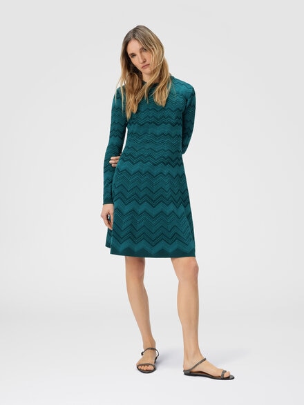 Long sleeve short dress with chevron pattern, Multicoloured  - DS25WG29BK01CPS615L