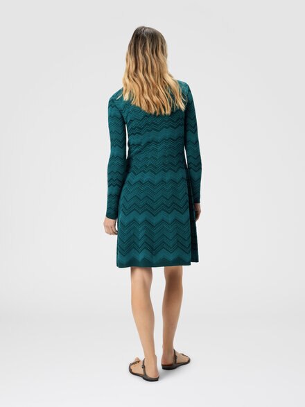Long sleeve short dress with chevron pattern, Multicoloured  - DS25WG29BK01CPS615L