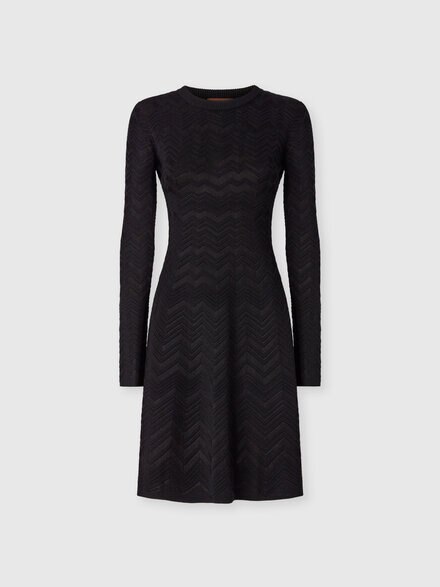 Long sleeve short dress with chevron pattern, Multicoloured  - DS25WG29BK01CPS91QK