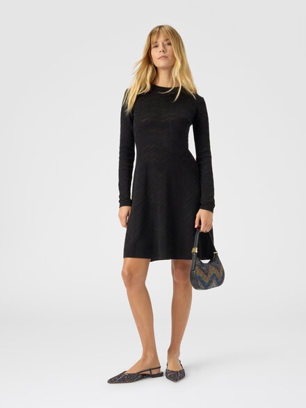 Long sleeve short dress with chevron pattern, Multicoloured  - DS25WG29BK01CPS91QK