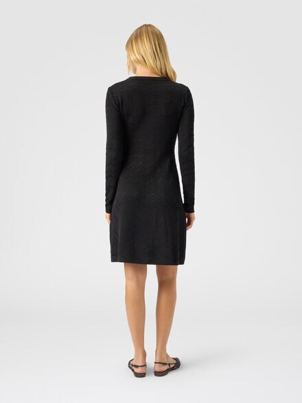 Long sleeve short dress with chevron pattern, Multicoloured  - DS25WG29BK01CPS91QK