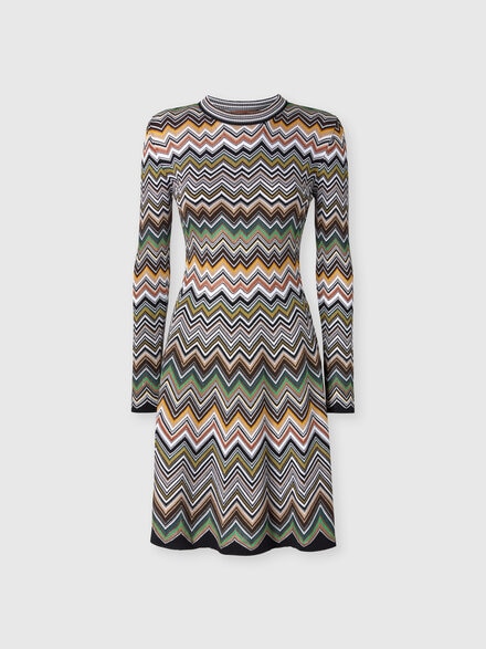 Mini dress with round neckline in viscose and zigzag wool, Multicoloured  - DS25WG29BK01CQSM9TA