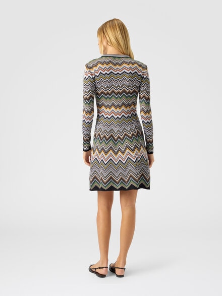 Mini dress with round neckline in viscose and zigzag wool, Multicoloured  - DS25WG29BK01CQSM9TA