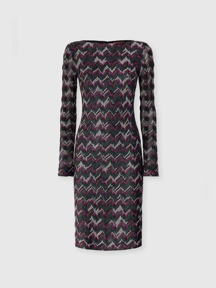 Midi Dress with Boat Neck, Multicoloured  - DS25WG2DBR012PS91P5