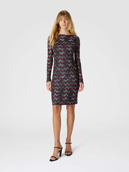 Midi dress with boat neck, Multicoloured  - DS25WG2DBR012PS91P5