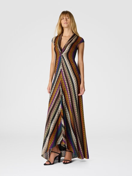 Long dress with knot and neckline, Multicoloured  - DS25WG2EBR012OS72LE