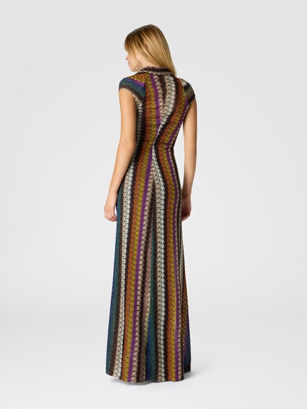 Long dress with knot and neckline, Multicoloured  - DS25WG2EBR012OS72LE