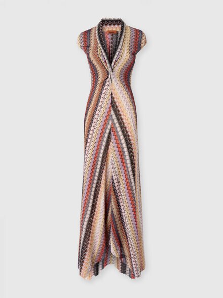 Long Dress with Knot and Neckline, Red & Blue - DS25WG2EBR012OSM9R4