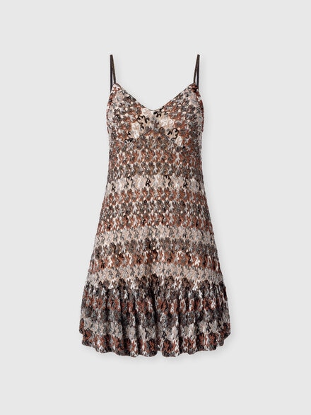 Mini Dress with Lace Ruffles, Beige - DS25WG2FBR012HS80DQ