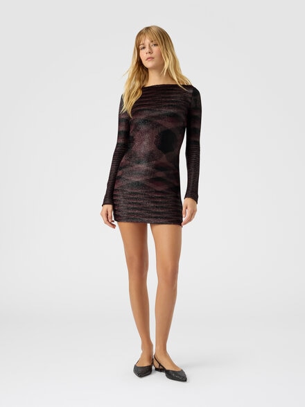 Minivestido de manga larga con motivo flameado, Mehrfarbig  - DS25WG2JBT00AIF903J
