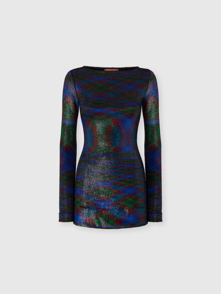 Long-sleeve mini dress with flame pattern, Green & Purple  - DS25WG2JBT00AIFM149