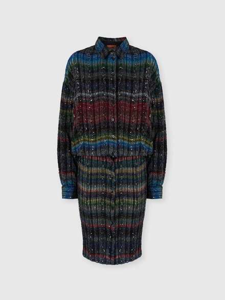Midi dress with v-neck and wave pattern, Multicoloured  - DS25WG2PBC005USM9U7