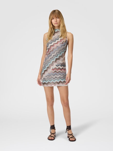 Mini dress with halter neckline and raschel detailing, Multicoloured  - DS25WG2SBR012GSM9QW