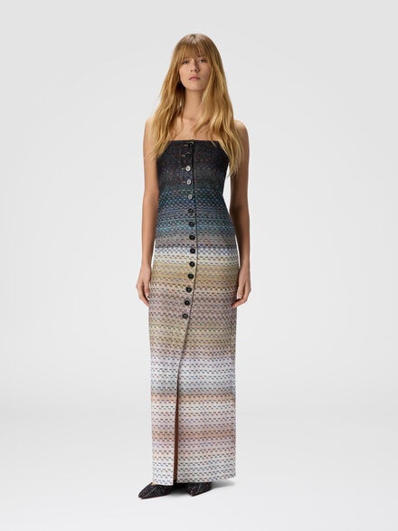 Long strapless viscose dress with lamé threads, Blue - DS25WG2VBR0144S72O4