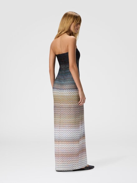 Long strapless viscose dress with lamé threads, Blue - DS25WG2VBR0144S72O4