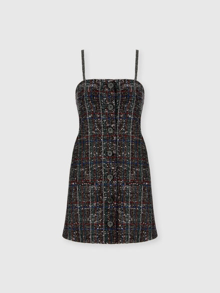 Mini button-up dress with check pattern, Multicoloured  - DS25WG2YBC005VS91R4