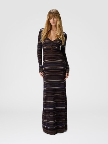 Vestido largo con escote en V de punto acanalado, Braun & Violett  - DS25WG36BK01FISM9VH