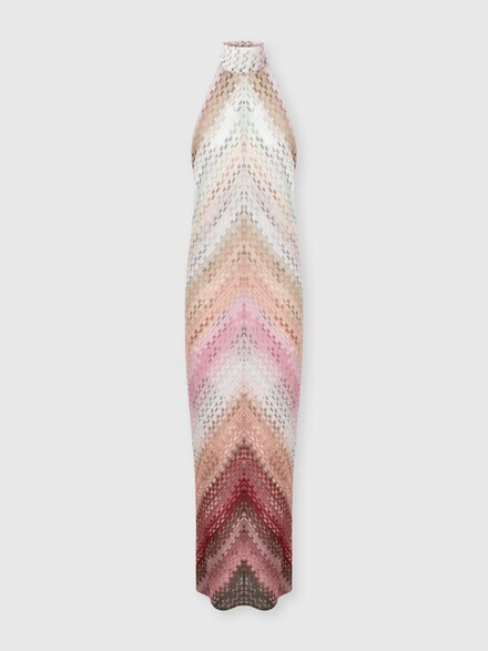 Long halter-neck dress with staggered zigzag pattern, Pink  - DS25WG37BR0144S417W