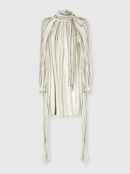 Mini dress with striped sash and lamé threads, White  - DS25WG38BK01FLSM9W6