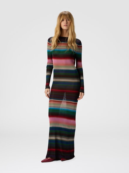 Vestido largo con espalda descubierta de punto a rayas, Mehrfarbig  - DS25WG3WBK01G3SM9WL