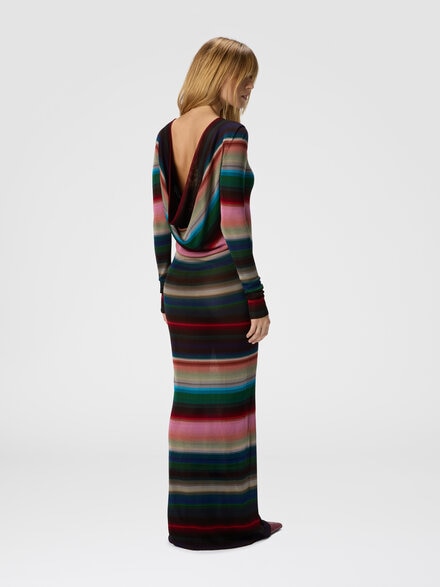 Vestido largo con espalda descubierta de punto a rayas, Mehrfarbig  - DS25WG3WBK01G3SM9WL