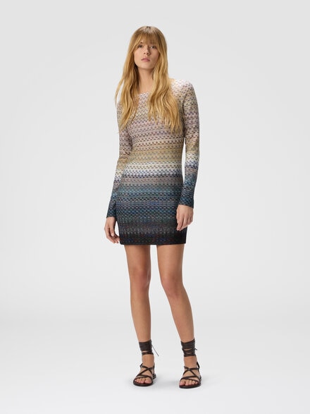 Mini boat-neck dress with staggered knit, Blue - DS25WG44BR0144S72O4