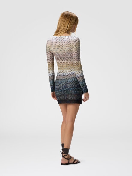 Mini boat-neck dress with staggered knit, Blue - DS25WG44BR0144S72O4