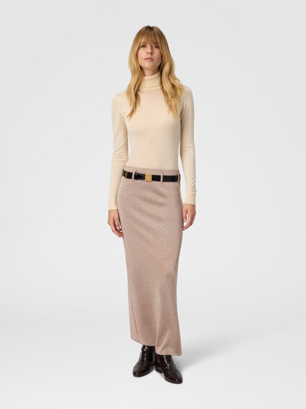 Long skirt with slit, Pink Lamé - DS25WH00BK01BYL201F