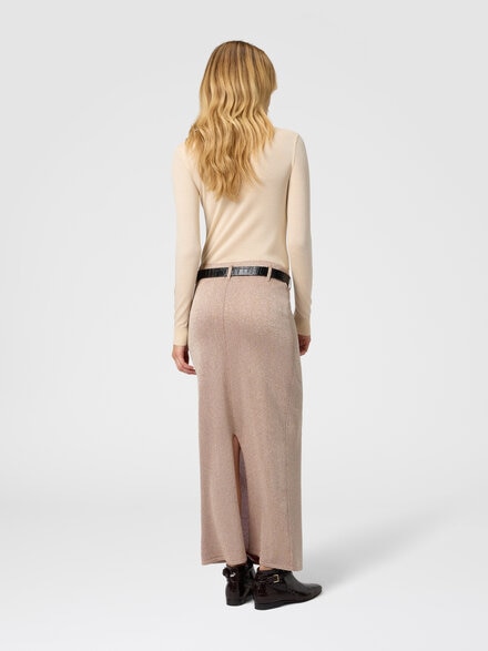Long skirt with slit, Pink Lamé - DS25WH00BK01BYL201F