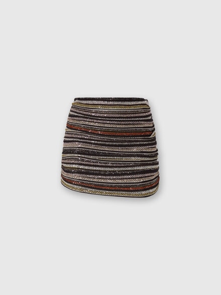 Asymmetrical Mini Skirt in Herringbone Stripe Knit, Multicoloured  - DS25WH02BK01C3SM9T5