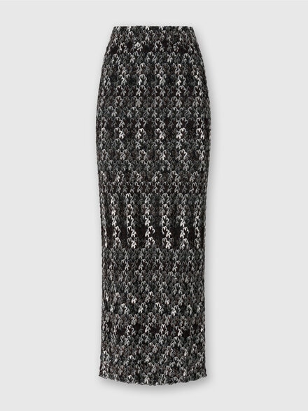 Long Pencil Skirt in Embroidered Lace, Black & Brown - DS25WH05BR012HS80DP