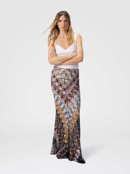 Flared long skirt in lace, Multicoloured  - DS25WH0KBR012ISM9QX