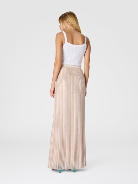 Long skirt with lamé stripes, White  - DS25WH0MBK01CLS30FN