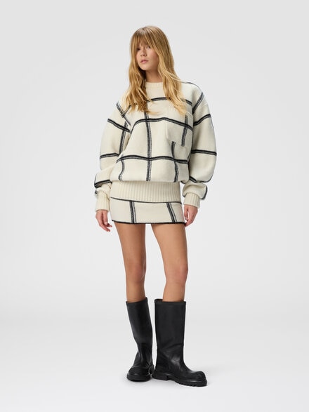 Jacquard checkered mini skirt, White  - DS25WH0QBK01EOS01JF