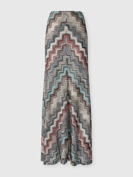 Flared Long Skirt in Viscose with Zigzag Pattern, Multicoloured  - DS25WH0VBR012GSM9QW