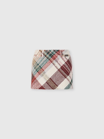 Mini skirt with check pattern, White & Burgundy - DS25WH14BC005LS01J3